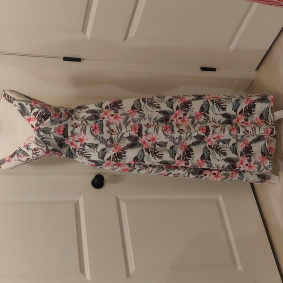 Sim & Sam Womens XS Pink Grey Green Tropical Smocked Lined Maxi Dress - Picture 4 of 8